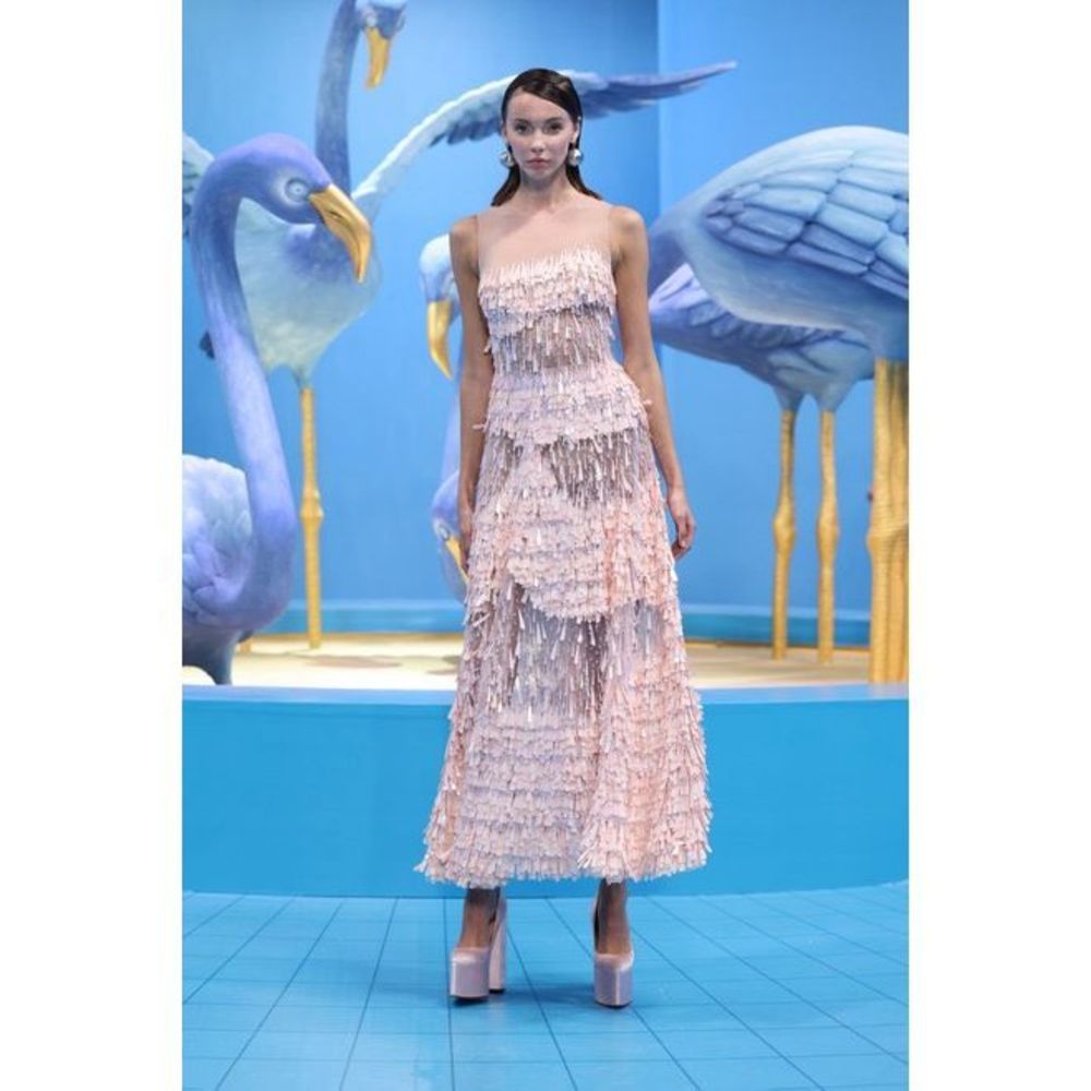 GEORGES HOBEIKA Beaded Tulle Illusion Dress